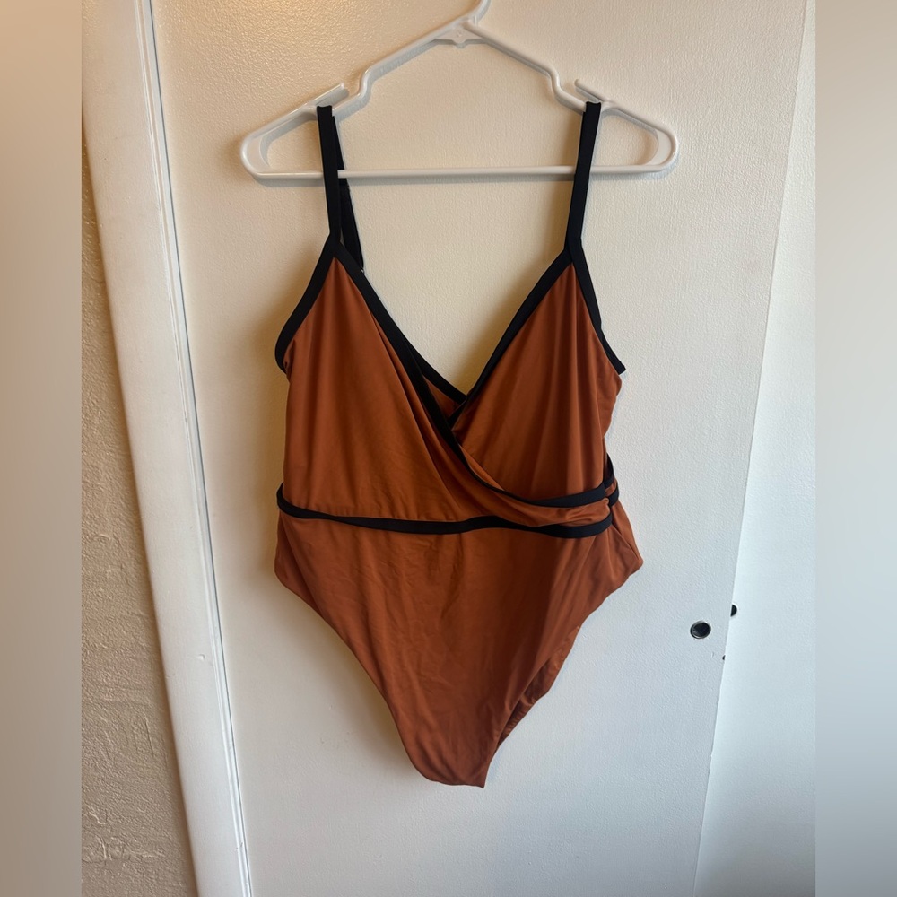 Rust One-Piece Swimsuit with Black Trim